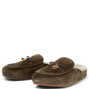 Tory Burch Tory Charm Shearling Suede Slip-on Clogs 8.5